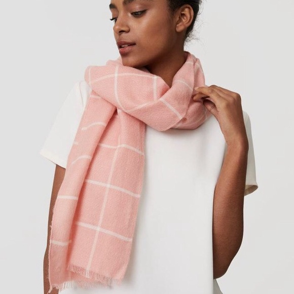 LOFT pink windowpane scarf - Picture 1 of 7